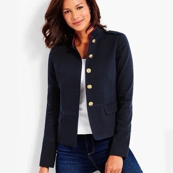 TALBOTS Women’s Classic Modest Navy Compact Military Twill Cotton Jacket Size 2 - Picture 2 of 12